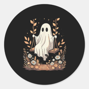 Sticker Rond Fête des fantômes d'Halloween Floral automnal