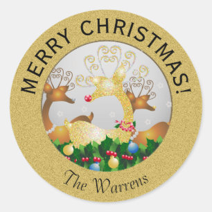 Sticker Rond Fête des flocons de neige Père Noël de Noël