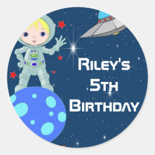 Sticker Rond Fête des garçons de l'astronaute de Blonde Favoris