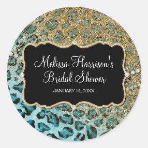 Sticker Rond Fête des mariées Aqua Gold Leopard Poster de anima