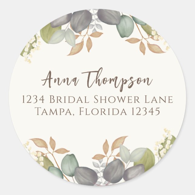 Sticker Rond Fête des mariées Automne Feuilles Élégante Adresse (Devant)