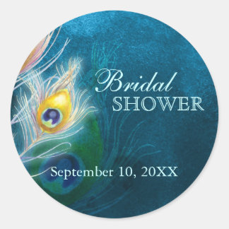 Sticker Rond Fête des mariées bleue Peacock classique Favoriser