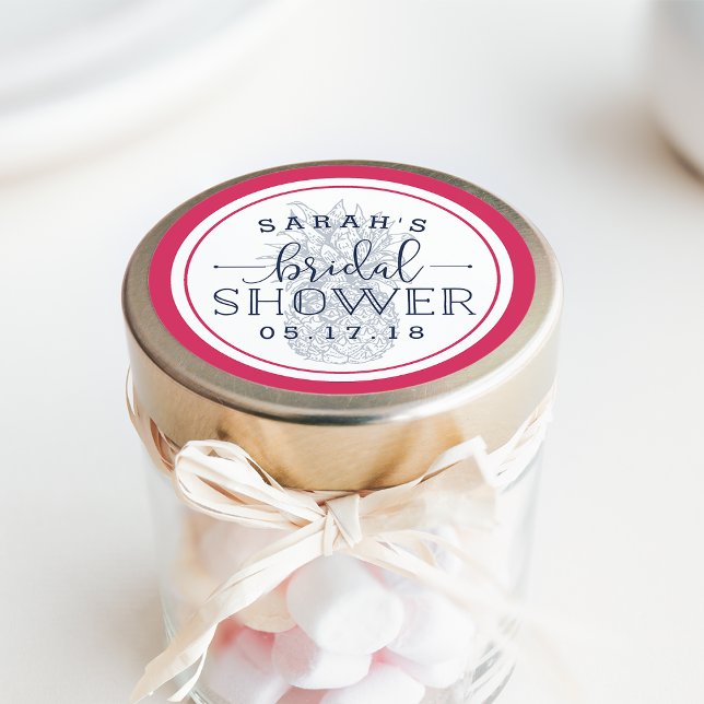 Sticker Rond Fête des mariées d'ananas rose et marine (Créateur téléchargé)