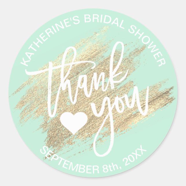 Sticker Rond Fête des mariées de brosse à pinceau vert or (Devant)