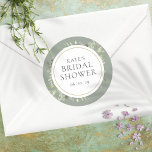 Sticker Rond Fête des mariées de Feuille de printemps doux en a<br><div class="desc">Conçu pour coordonner avec notre collection de douches nuptiales Feuilles Soft Spring. Doté de délicats feuilles d'aquarelle,  ce sticker botanique chic pour douche de nage peut être personnalisé avec vos informations spéciales sur la douche de nage. Conçu par Thisisnotme©</div>