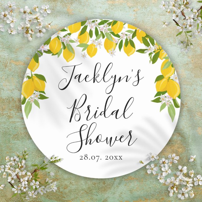Sticker Rond Fête des mariées de fleurs de citron vert (Greenery Lemon Blossom Bridal Shower Classic Round Sticker)