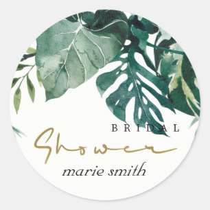 STICKER ROND FÊTE DES MARIÉES DE FOLIAGE DE MONSTERA TROPICAL M