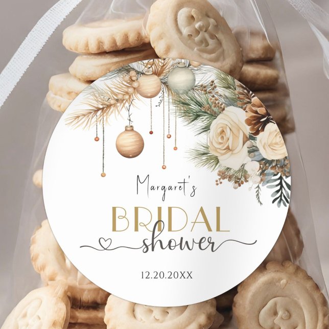 Sticker Rond Fête des mariées de Noël Boho Chic Winter Floral (Créateur téléchargé)