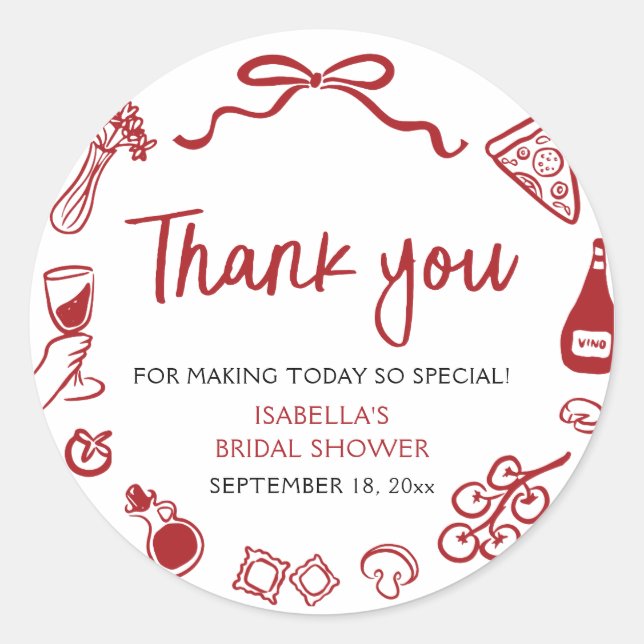 Sticker Rond Fête des mariées de pâtes à la pizza italienne rou (Devant)