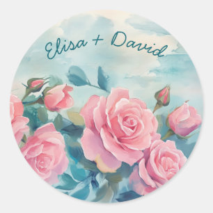 Sticker Rond Fête des mariées de peinture rose Roses sur mesure