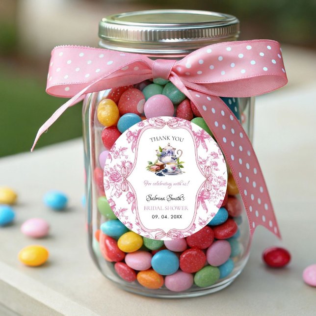 Sticker Rond Fête des mariées de thé Fleur sauvage rose Merci d (Créateur téléchargé)