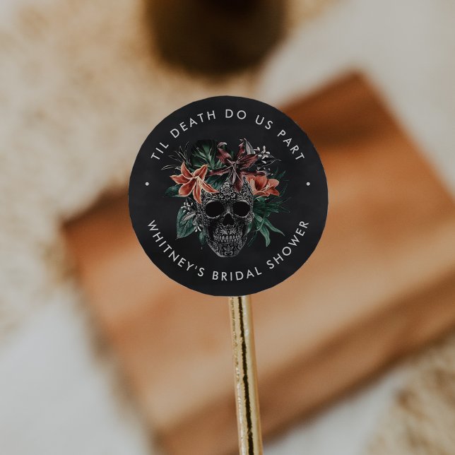 Sticker Rond Fête des mariées d'Halloween florale tropicale (Créateur téléchargé)