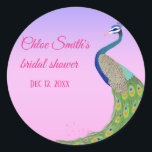 Sticker Rond Fête des mariées Elegant Peacock thème<br><div class="desc">Elégant Peacock Thème Fête des mariées sticker rose et bleu couleur arrière - plan textes customisés #peace #élégant #feminine #bridalshower #pinkandblue #background color #Peacocktheme</div>