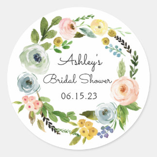 Sticker Rond Fête des mariées Favoriser Floral Wreath Spring Fl