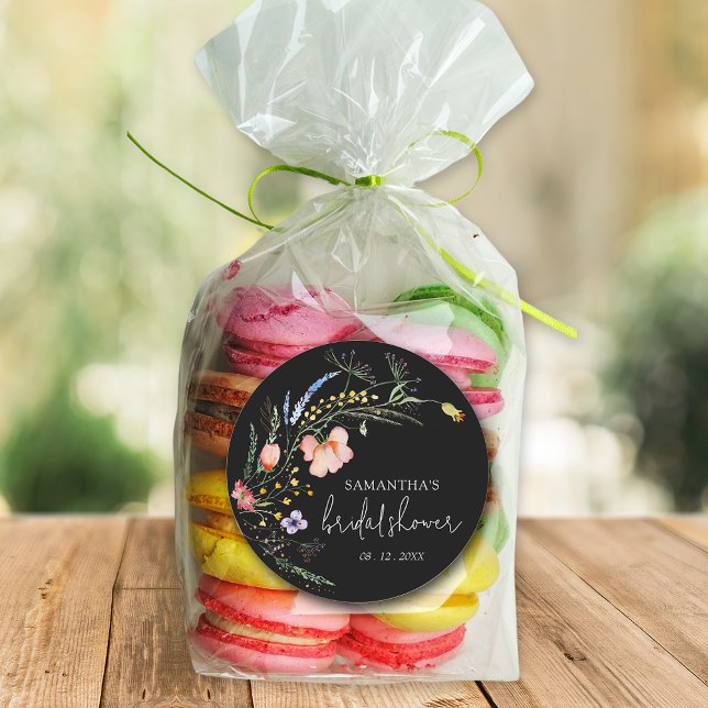 Sticker Rond Fête des mariées fleur sauvage noire (Créateur téléchargé)