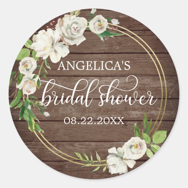 Sticker Rond Fête des mariées Floral Aquarelle Blanc Rustique (Devant)