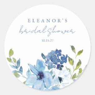 Sticker Rond Fête des mariées florale chic bleu clair