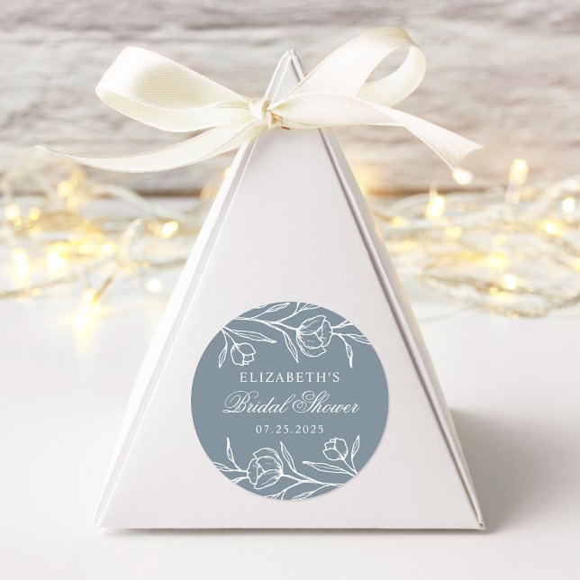 Sticker Rond Fête des mariées florale croisée Dusty Blue (Créateur téléchargé)