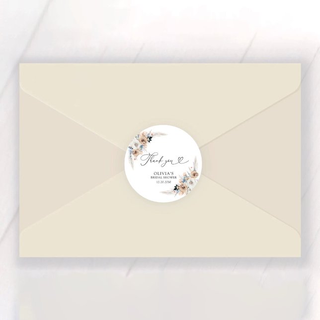 Sticker Rond Fête des mariées Florale Ivory Et Blue Boho (Créateur téléchargé)
