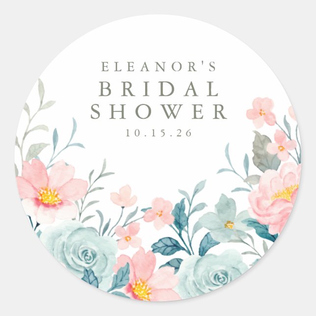 Sticker Rond Fête des mariées florale Pastel Turquoise rose (Devant)