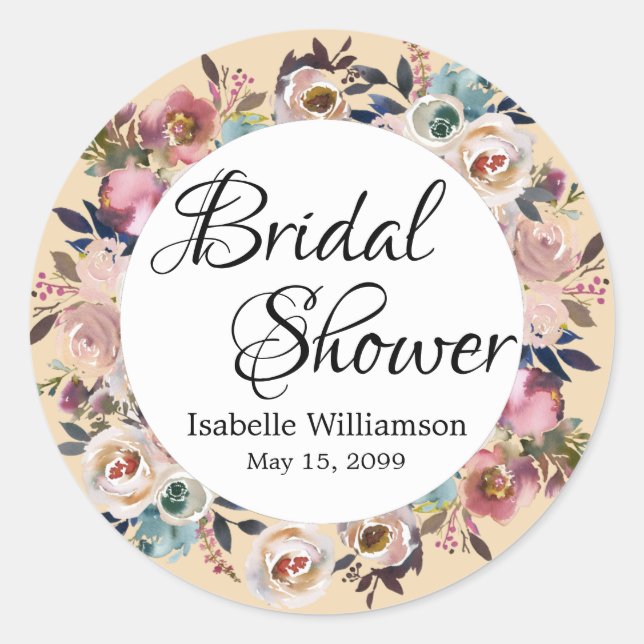 Sticker Rond Fête des mariées florale rose (Devant)