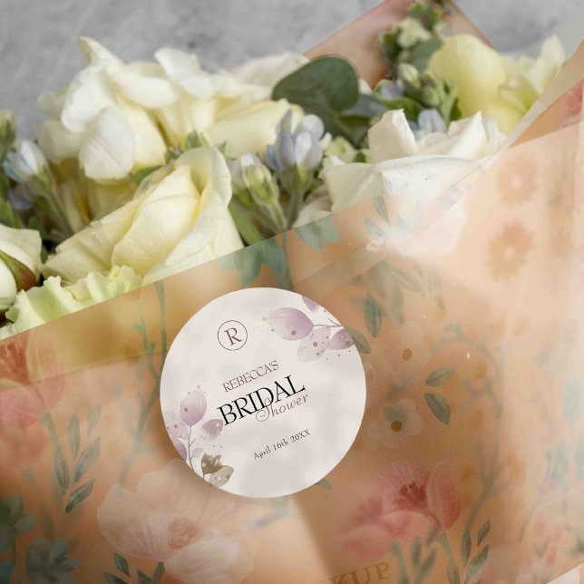 Sticker Rond Fête des mariées florale rose pâle et poussiéreuse (Créateur téléchargé)