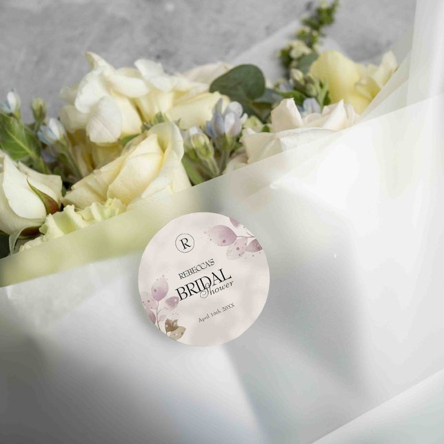 Sticker Rond Fête des mariées florale rose pâle et poussiéreuse (Créateur téléchargé)
