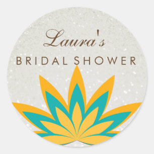 Sticker Rond Fête des mariées Mandala Lotus Fleur Vert Vintage