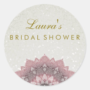 Sticker Rond Fête des mariées Mandala Lotus Flower Pink Swirl