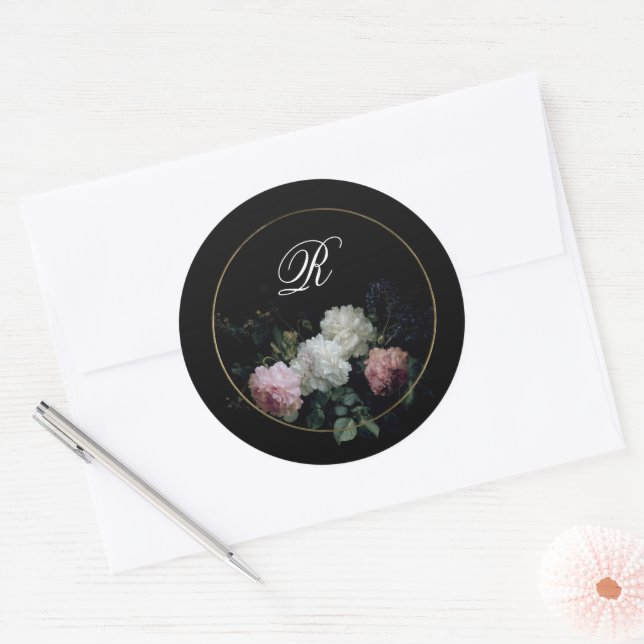 Sticker Rond Fête des mariées Mariage Monogram Dark Moody (Enveloppe)