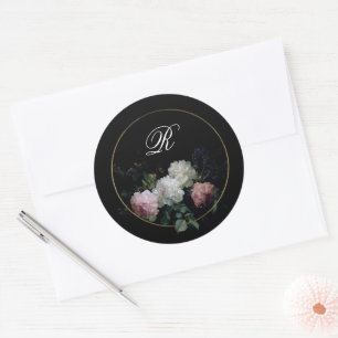 Sticker Rond Fête des mariées Mariage Monogram Dark Moody