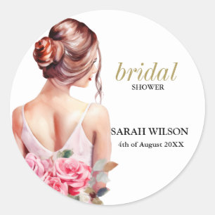 Sticker Rond Fête des mariées moderne Mariage aquarelle