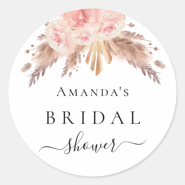 Sticker Rond Fête des mariées pampas herbe rose or floral (Devant)