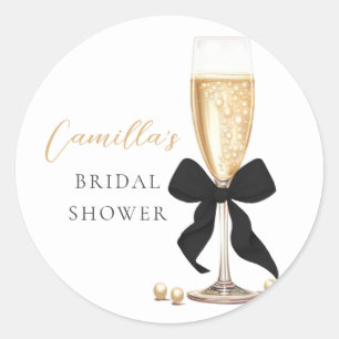 Sticker Rond Fête des mariées Pearl & Prosecco Black Bow