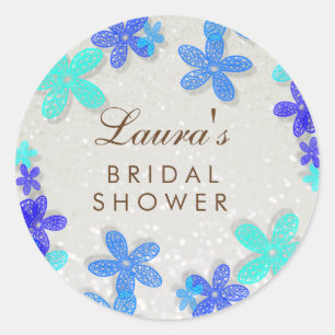 Sticker Rond Fête des mariées Plage Bleu Floral Confetti Pearl