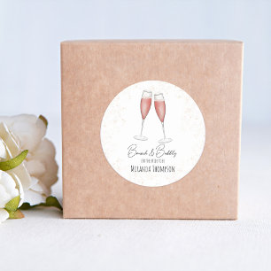 Sticker Rond Fête des mariées rose Brunch et Bubbly Aquarelle