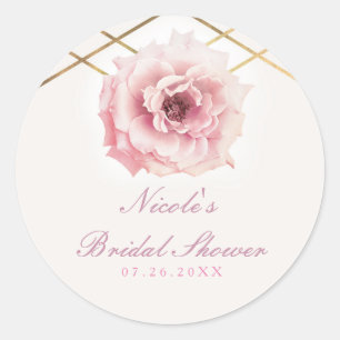 Sticker Rond Fête des mariées rose & or Floral Glam Party Favor
