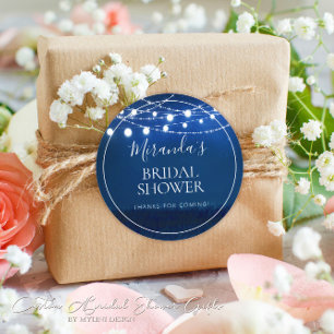 Sticker Rond Fête des mariées Rustic Blue Night et String Light