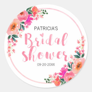 Sticker Rond Fête des mariées Rustique Aquarelle rose Fleurs