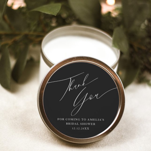 Sticker Rond Fête des mariées simple en Merci noir et blanc (Créateur téléchargé)