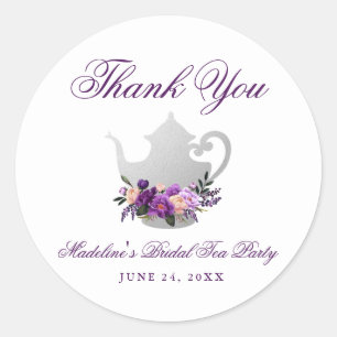 Sticker Rond Fête des mariées Tea Party Violet violet Merci