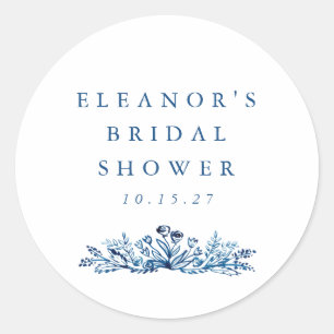 Sticker Rond Fête des mariées végétale minimaliste d'encre bleu