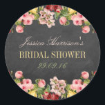 Sticker Rond Fête des mariées vintage Floral Chalkboard<br><div class="desc">Ces élégants stickers vintages de douche nuptiale en tableau de couleur seront l'accessoire parfait pour toute future mariée ! Le design est agrémenté d'un joli tableau de bord arrière - plan avec des fleurs romantiques des années 50. Ces autocollants peuvent être personnalisés pour votre occasion spéciale et rendraient l'accessoire parfait...</div>