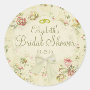 Sticker Rond Fête des mariées vintage Florale Blanche Bow