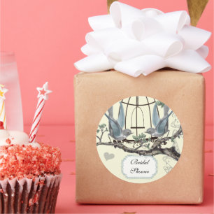 Sticker Rond Fête des mariées Vintage Sceau Mariage Bluebird