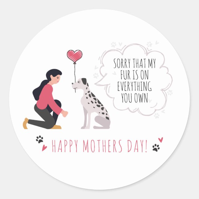Sticker Rond Fête des mères Chien Maman Drôle Pâtes Aimer Coeur (Devant)