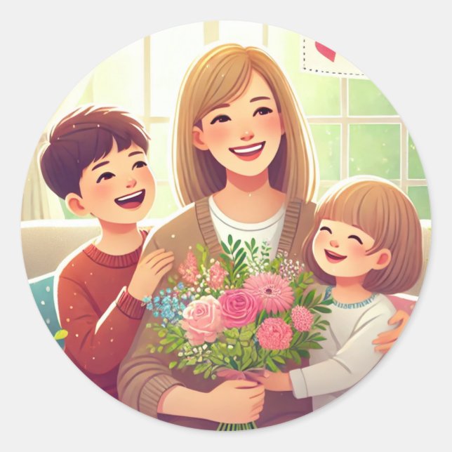 Sticker Rond fête des mères joyeuses (Devant)