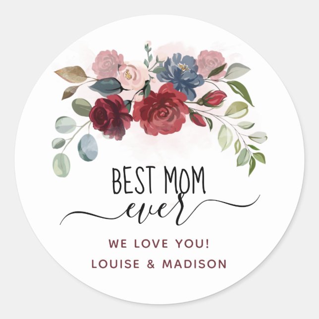 Sticker Rond Fête des mères Meilleure maman jamais personnalisé (Devant)