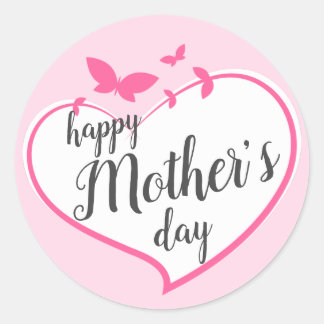 Sticker Rond Fête des mères papillon floral rose
