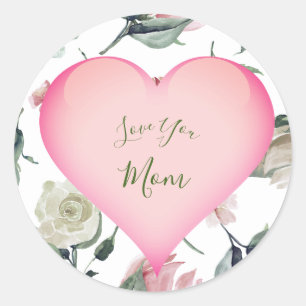 Sticker Rond Fête des mères Simple Floral Rose Coeur personnel